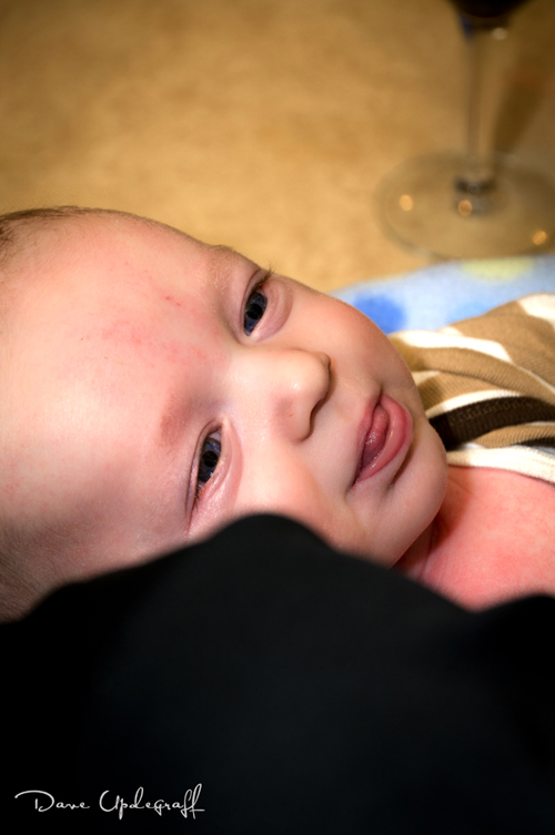 Joshua sticks his tongue out at Dad