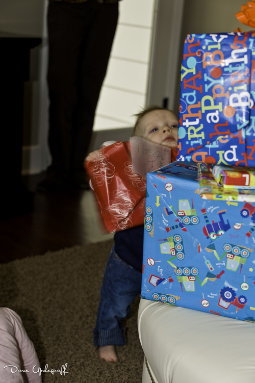 Joshua explores his presents