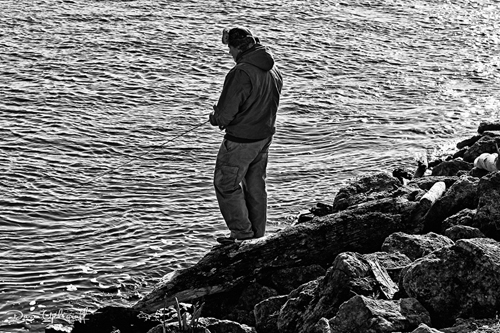 Fishing off the rocks on the mighty Mississippi