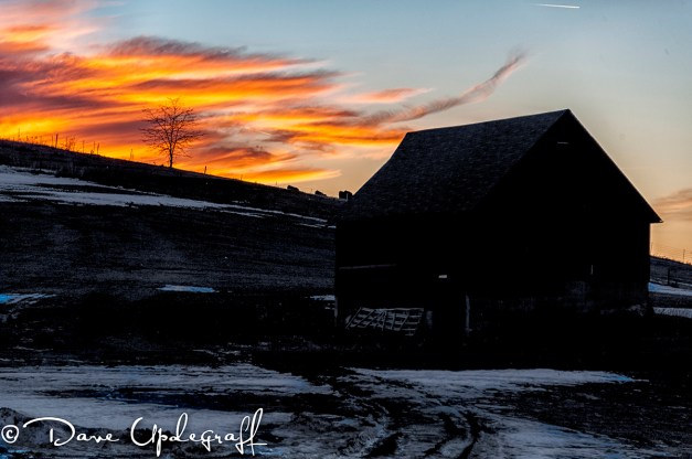 A barn at sunset