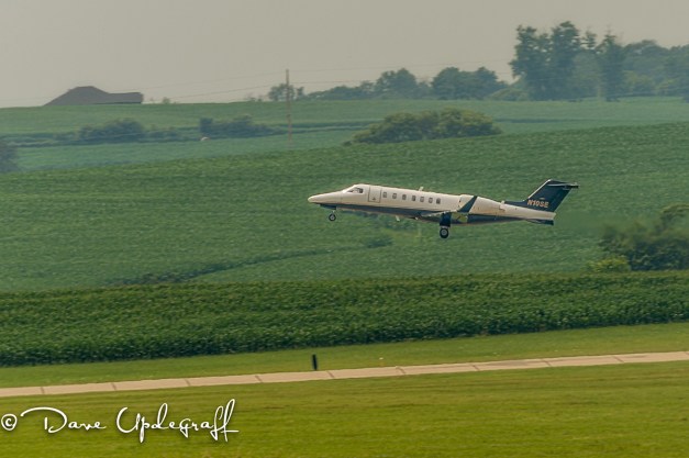 A small corporate jet takes off